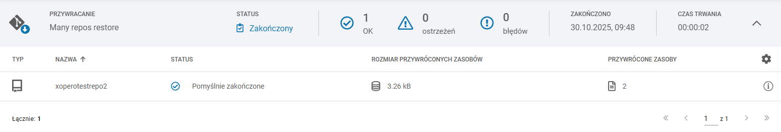 A row with task information in the Task tab in the Xopero ONE Management Service