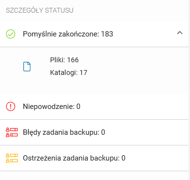 Status details in the backup task summary